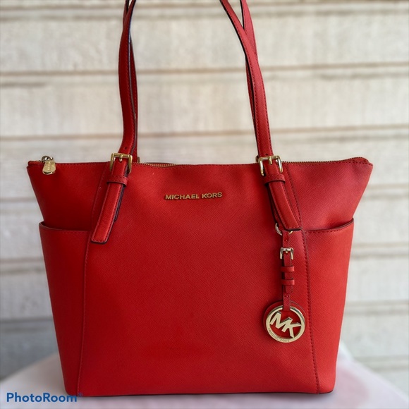 Michael Kors Handbags - Michael Kors Red/Orange Scarlet Jet Set Tote